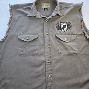 Coast Men's L Sleeveless Biker Shirt POW-MIA You Are‎ Not Forgotten Gray Frayed